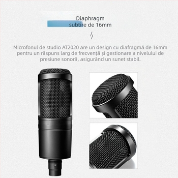AT2020 microfon condensator, cablat, difuzie mare, cardioid / supercardioid, alimentare phantom 48V