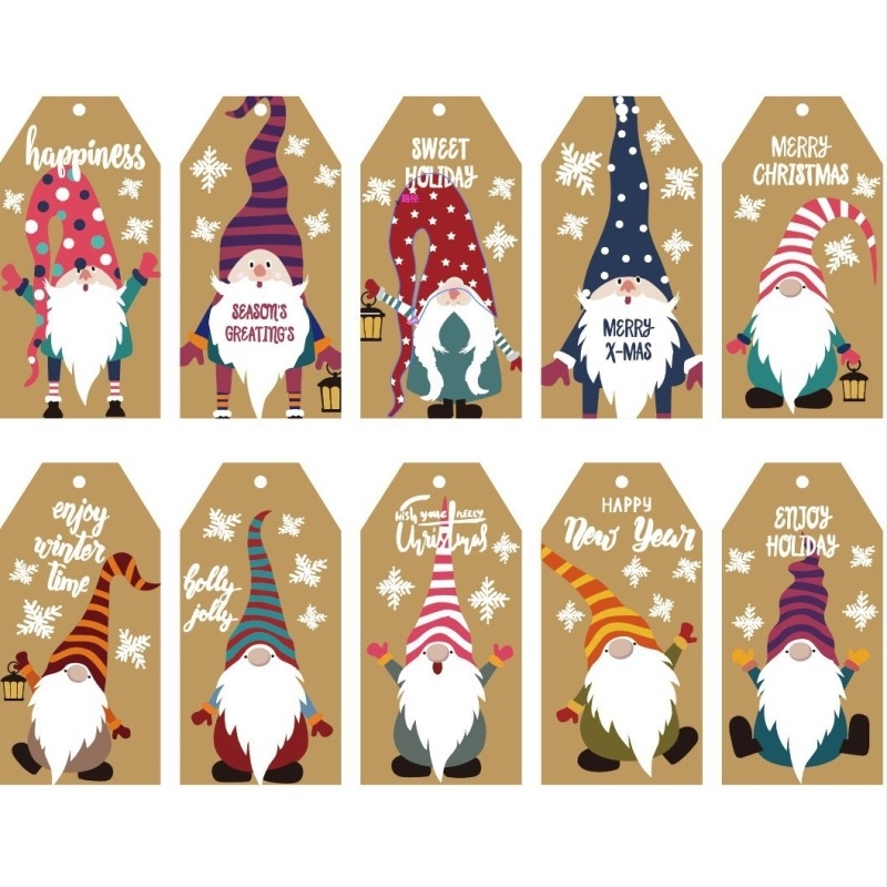 Etichetă de Crăciun cu Moș Crăciun pe hârtie kraft - Pandantiv pictat pentru ambalarea cadourilor