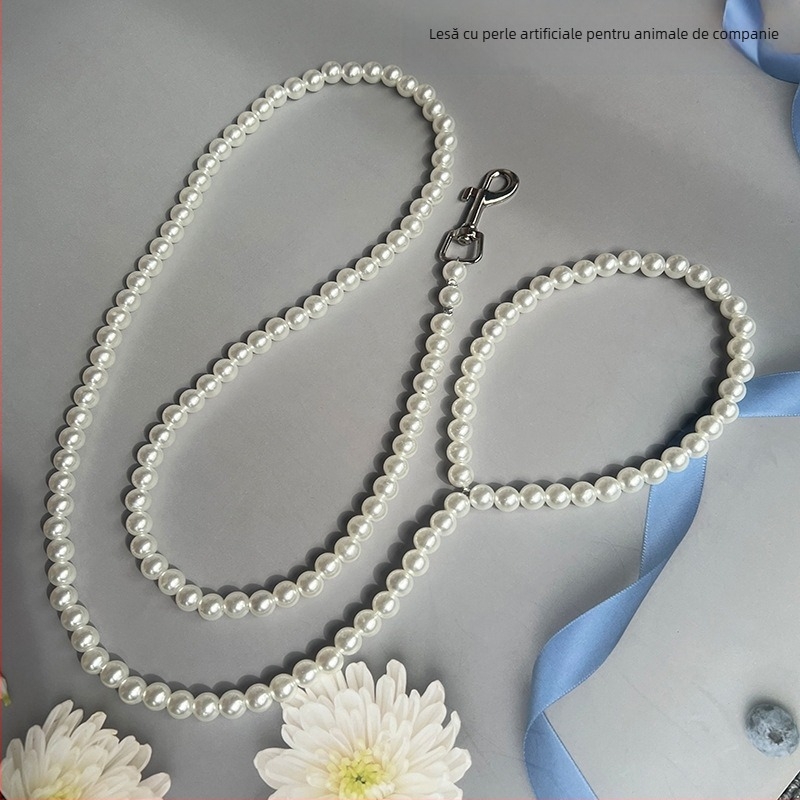 Lesă pentru animale Zibo, accente cu perle imitatie, ne retractabilă, 10 bucăți în ambalaj