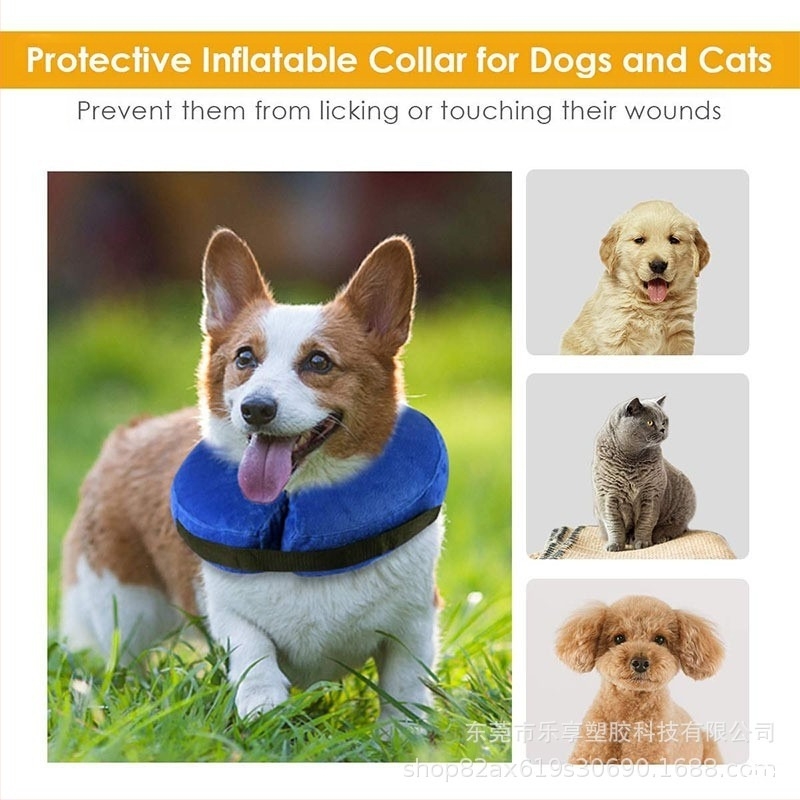 Guler gonflabil din PVC pentru câine, cu căptușală velur, moale, guler Elizabeth anti-lipire, Brand Lx