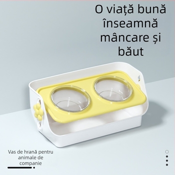 Bol dublu anti-vărsare pentru pisici, pentru hrănire și băut, din ABS, cu design întărit