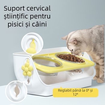 Bol dublu anti-vărsare pentru pisici, pentru hrănire și băut, din ABS, cu design întărit