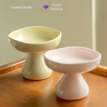 Vas ceramic pentru animale de companie cu picioare înalte, anti-răsturnare și gură înclinată; personalizare cu imagine