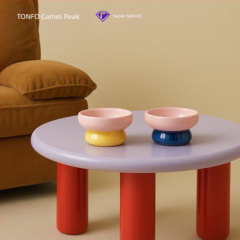 Vas ceramic pentru animale de companie cu picioare înalte, anti-răsturnare și gură înclinată; personalizare cu imagine