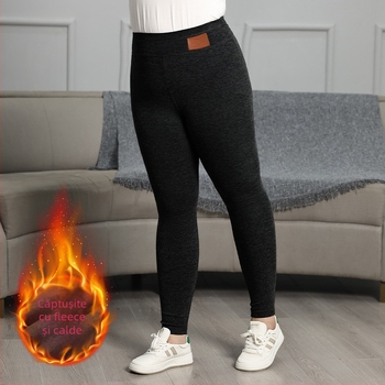 Colanți pentru femei, talie înaltă, căptușiți cu fleece, groși și calzi, croială strânsă, stil pencil