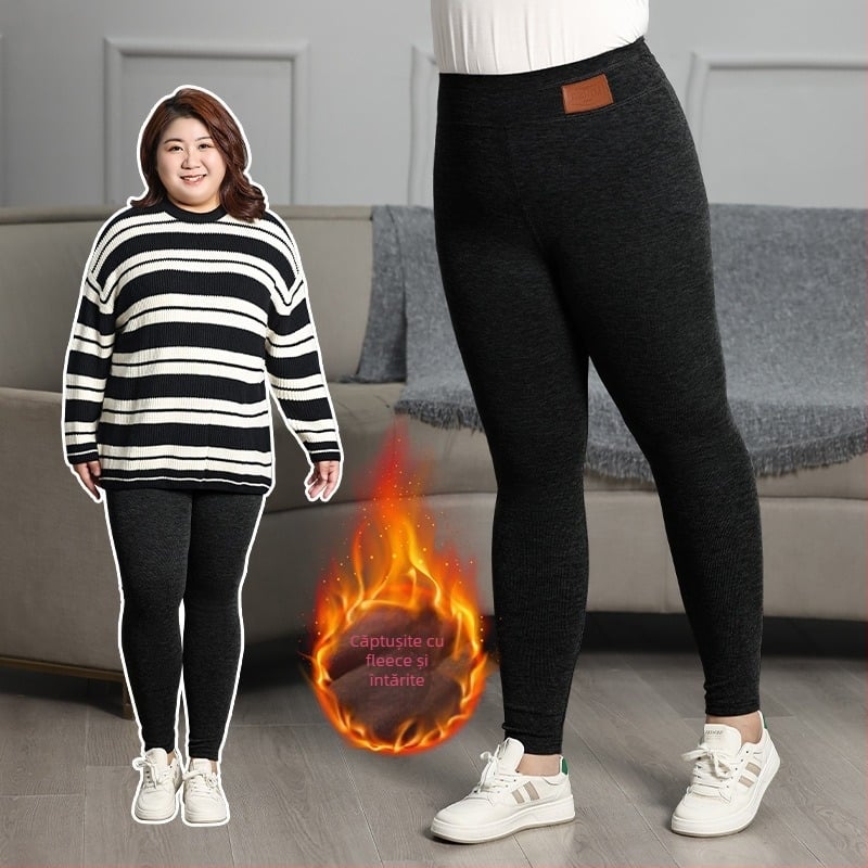 Colanți pentru femei, talie înaltă, căptușiți cu fleece, groși și calzi, croială strânsă, stil pencil