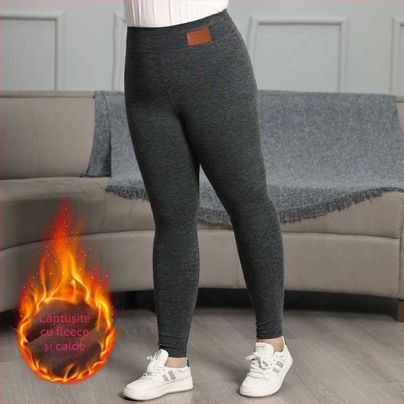 Colanți pentru femei, talie înaltă, căptușiți cu fleece, groși și calzi, croială strânsă, stil pencil