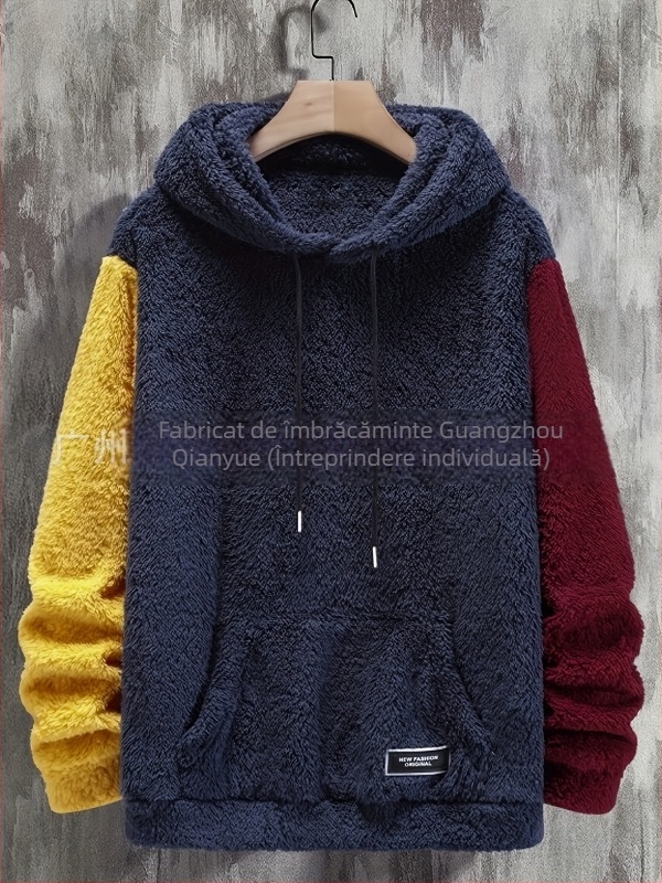 Hanorac pentru bărbați cu glugă, stil pulover, căptușit cu fleece, 100% poliester, pentru iarnă