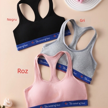 Set de sutien și chiloței din bumbac pentru femei, cupe complete, cupe medii modelate, fără cârlige, bretele în formă de Y, respirabil și absorbant de transpirație