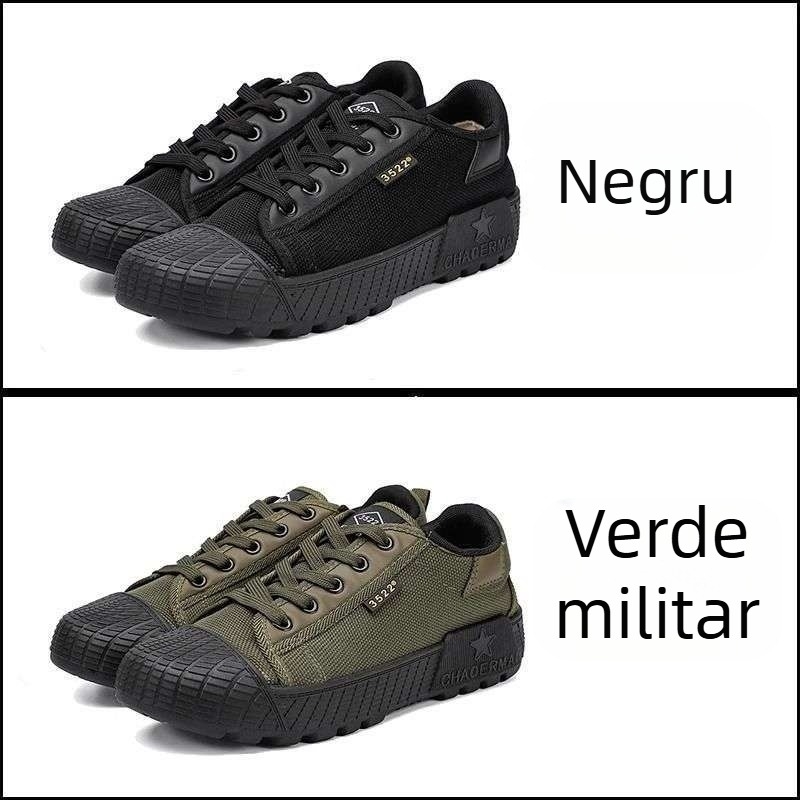 Pantofi de lucru din pânză, talpă de cauciuc, respirabili și rezistenți la uzură, mid-top, vârf cu model herringbone