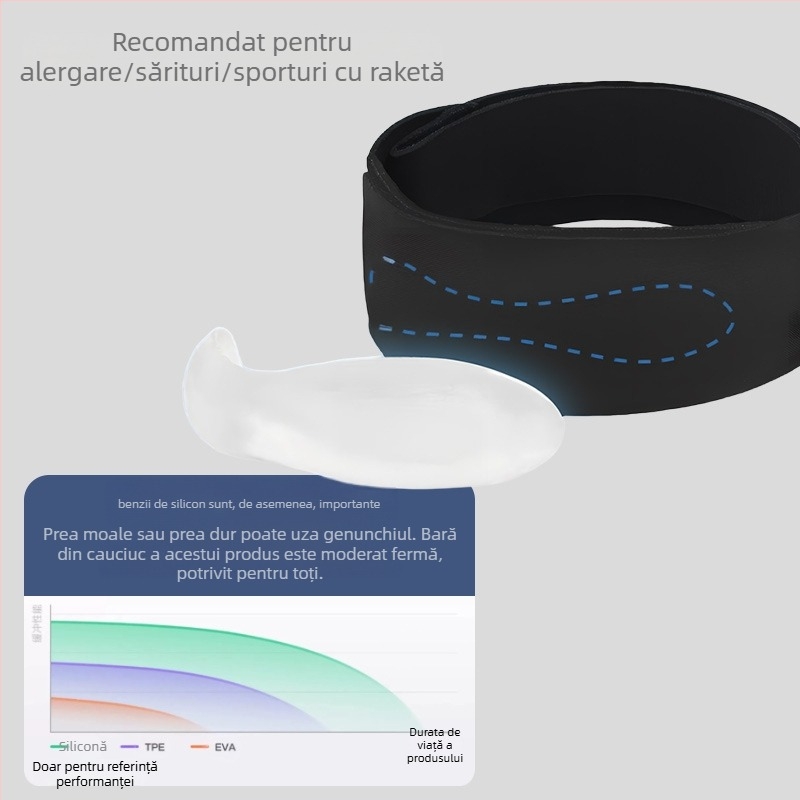 Protecții pentru genunchi cu amortizare din silicon încorporată, reglabile, pentru baschet și drumeții; materiale: Lycra, poliester, SBR, silicon