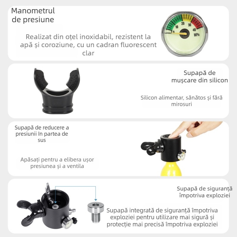 Recipient mini oxigen pentru scufundări, aliaj de aluminiu, 0.5L, brand DIDEEP, etichetă privată licențiată