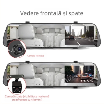 Camera de bord pentru oglinda retrovizoare — 1080p, viziune nocturnă, înregistrare duală, unghi vizual 140°, stocare cu card TF