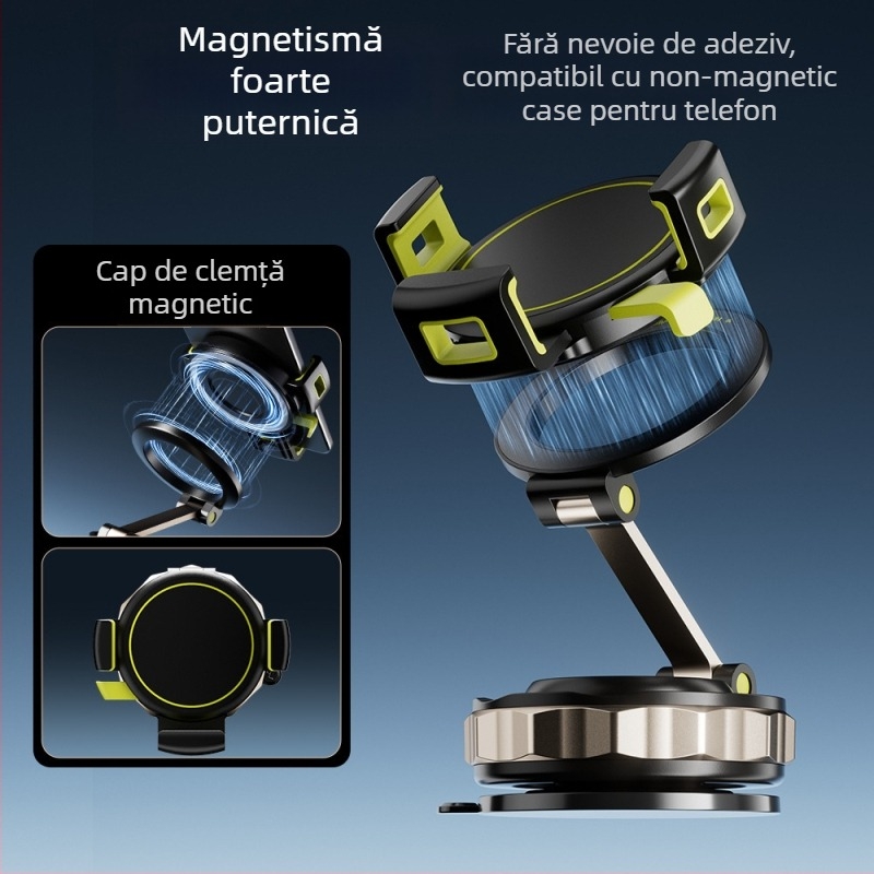 Suport auto pentru telefon cu ventuză, rotire la 360°, fixare magnetică – universal pentru bord
