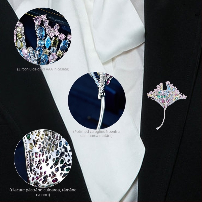 Broșă în formă de frunză pentru femei (cupru, în formă de frunză, placare galvanică, stil lux ușor, model M-345)