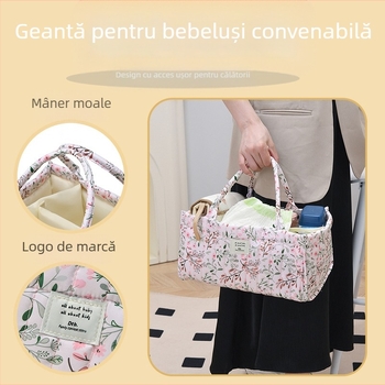 Geantă pentru mamă cu imprimeu floral — material velur, căptușire poliester, stil proaspăt și drăguț, foarte ușoară și ușor de depozitare