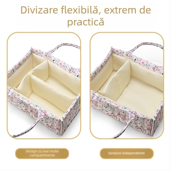 Geantă pentru mamă cu imprimeu floral — material velur, căptușire poliester, stil proaspăt și drăguț, foarte ușoară și ușor de depozitare