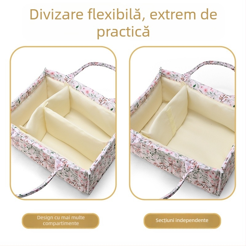 Geantă pentru mamă cu imprimeu floral — material velur, căptușire poliester, stil proaspăt și drăguț, foarte ușoară și ușor de depozitare
