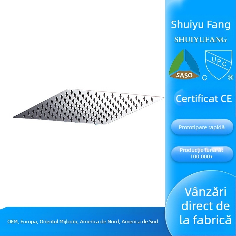 Cap de duș din oțel inoxidabil, pulverizare superioară, montaj pe perete, sudură cu laser, model pătrat de pulverizare superioară