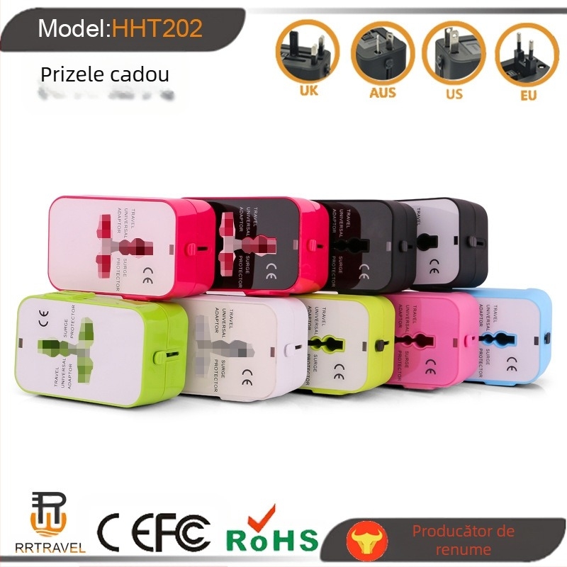 Adaptor universal de călătorie RRTRAVEL — priză globală, convertor multi-național, certificat CE, FCC, ROHS, cu funcție de conversie