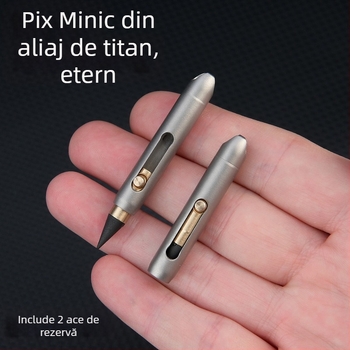 Mini creion din aliaj de titan, cu vârf înlocuibil, clip breloc, scriere de urgență