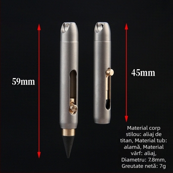 Mini creion din aliaj de titan, cu vârf înlocuibil, clip breloc, scriere de urgență