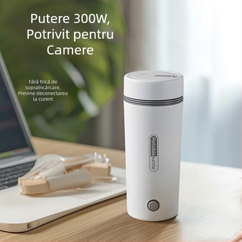 Cană electrică pentru încălzirea apei în mașină, alimentare 12V/24V, capacitate 0,35 L, cablu 70 cm, 80W/140W, întrerupere automată și protecție la supraîncălzire