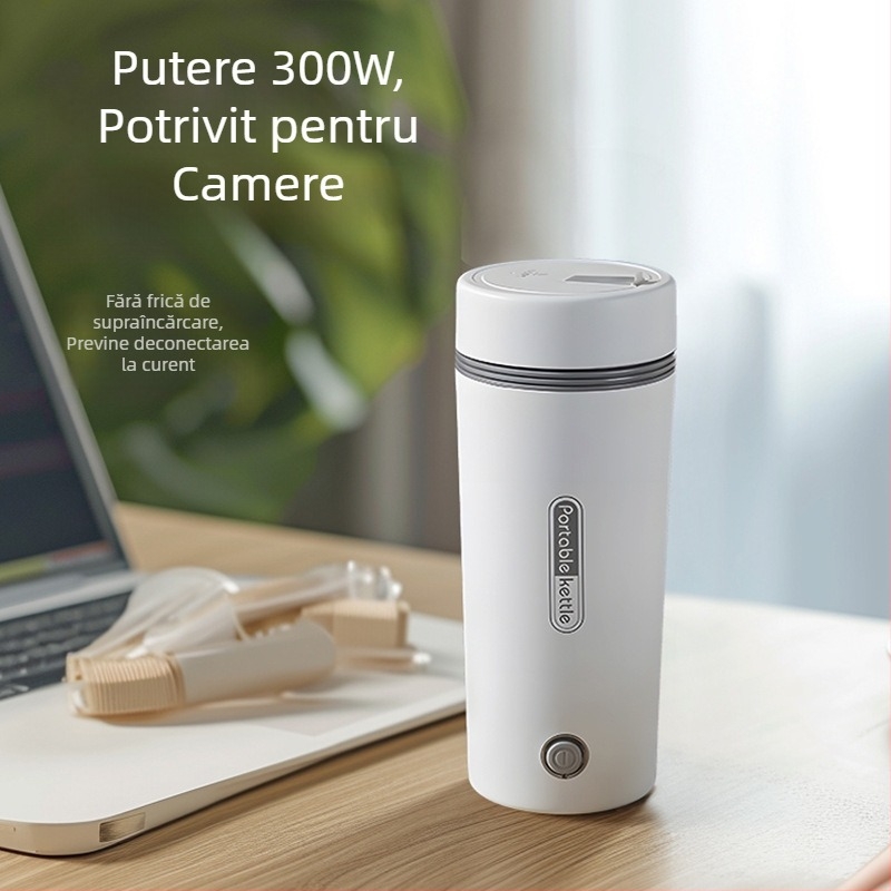 Cană electrică pentru încălzirea apei în mașină, alimentare 12V/24V, capacitate 0,35 L, cablu 70 cm, 80W/140W, întrerupere automată și protecție la supraîncălzire