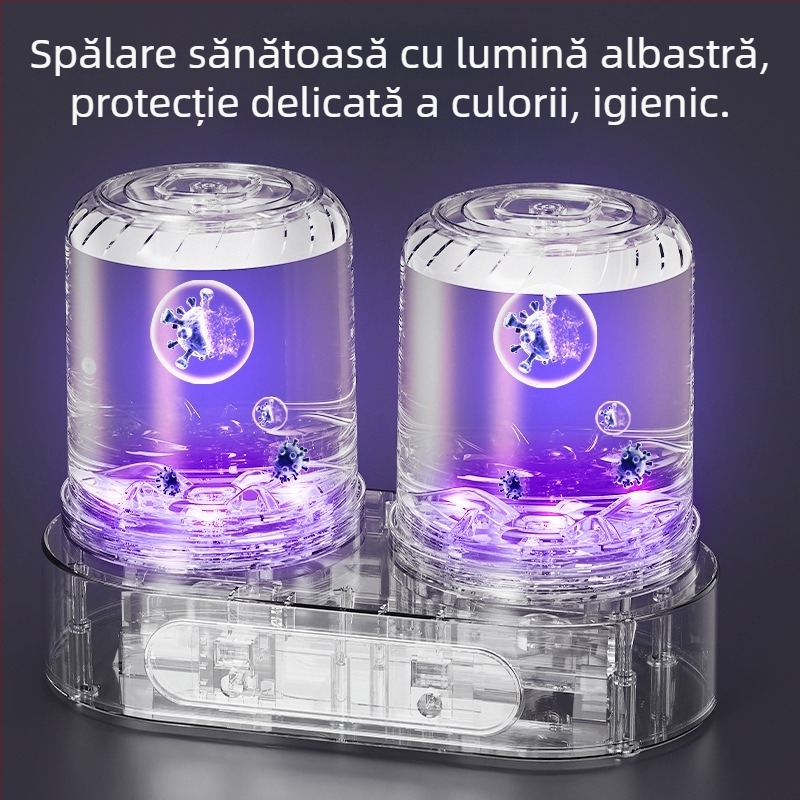 Washing Cup cu două compartimente, design detașabil, model N-09; alimentare USB 5V, 15W; funcționare mecanică; temporizator sub 2 ore; pentru lenjerie intimă și șosete