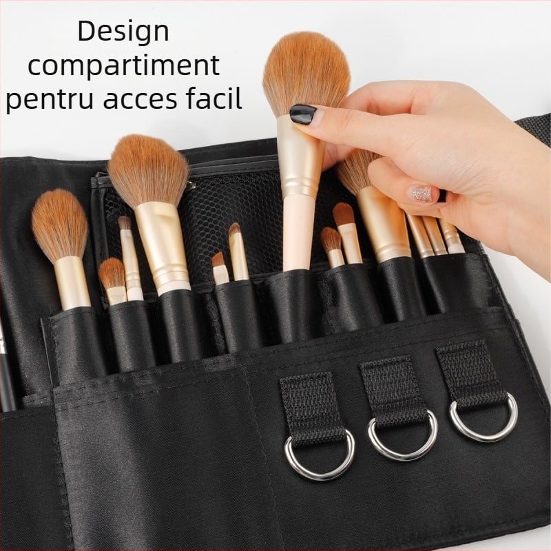 Set pensule machiaj în geantă de talie, 20 bucăți; husă de depozitare închisă; mâner din material Oxford; lungimea părului 24,5 cm; lungimea totală 24,5 cm