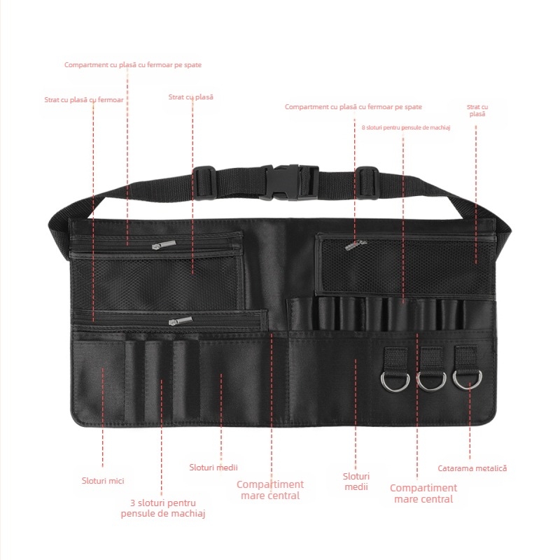 Set pensule machiaj în geantă de talie, 20 bucăți; husă de depozitare închisă; mâner din material Oxford; lungimea părului 24,5 cm; lungimea totală 24,5 cm