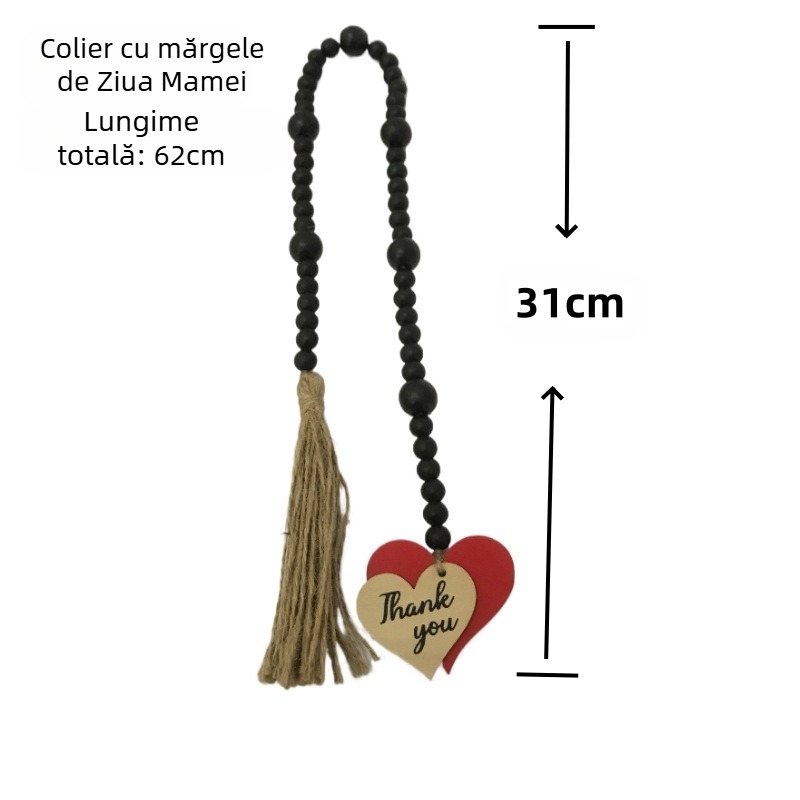 Pandantiv din lemn cu inimă dublă pentru Ziua Mamei, șir decorativ de mărgele – DIY