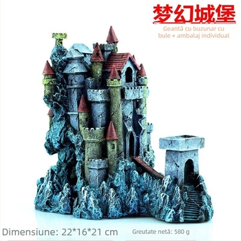Decor pentru acvariu din rășină – Casă-castel de vis pentru acvariu, decor peisaj (Material: Rășină; Origine: Shanghai; Scop principal: Acvariu; Funcție: Adăpost; Greutate: 580 g)