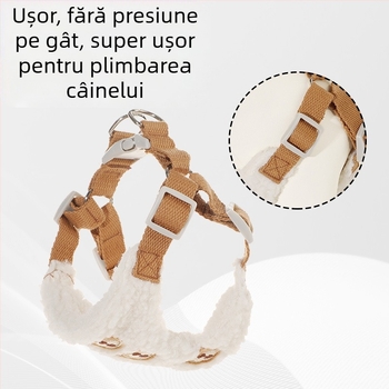 Set ham și lesă pentru câini, ursuleț desen animat din lână de miel, reglabil