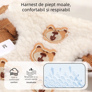 Set ham și lesă pentru câini, ursuleț desen animat din lână de miel, reglabil