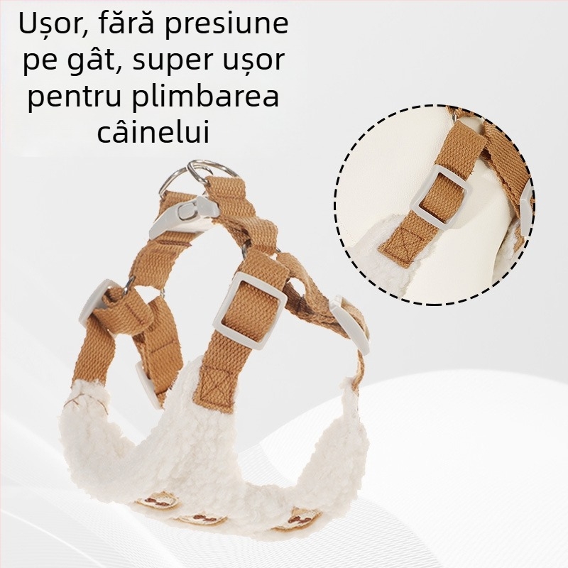 Set ham și lesă pentru câini, ursuleț desen animat din lână de miel, reglabil