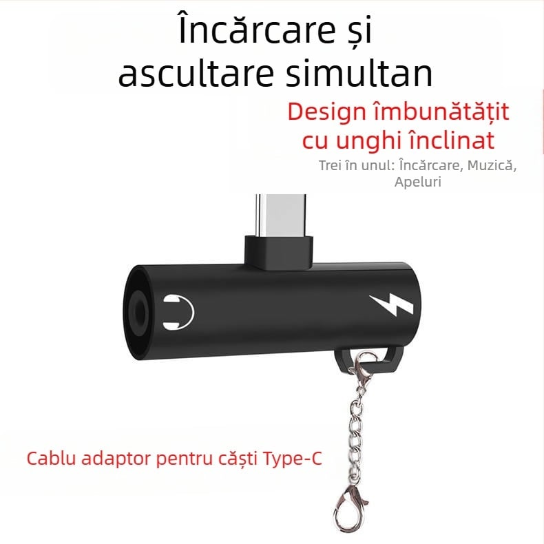 Adaptor pentru căști Type-C cu mufă 3,5 mm și încărcare USB-C, pentru telefoane cu port Type-C unic