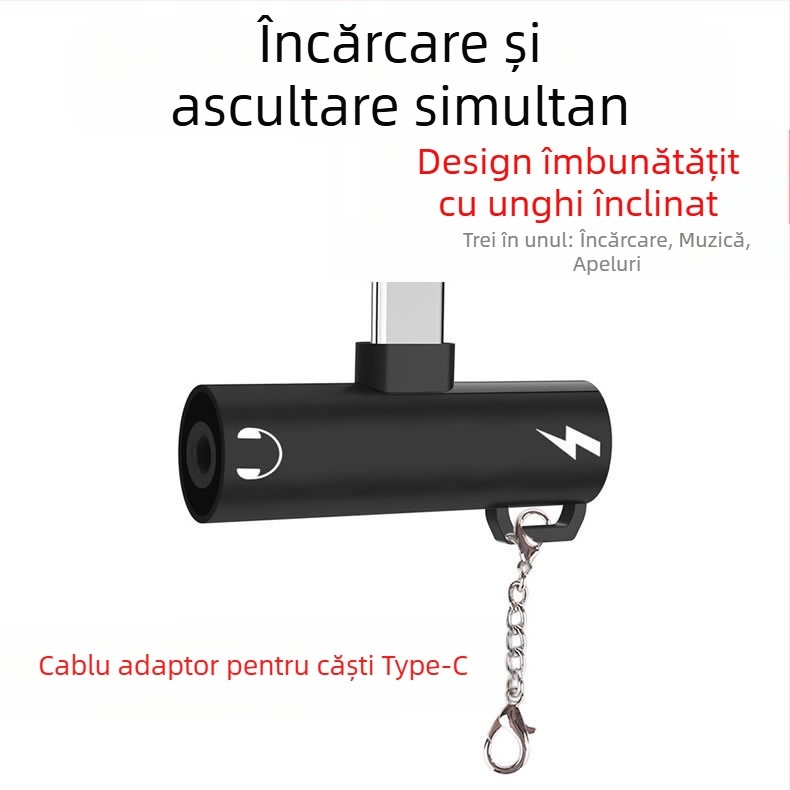 Adaptor pentru căști Type-C cu mufă 3,5 mm și încărcare USB-C, pentru telefoane cu port Type-C unic