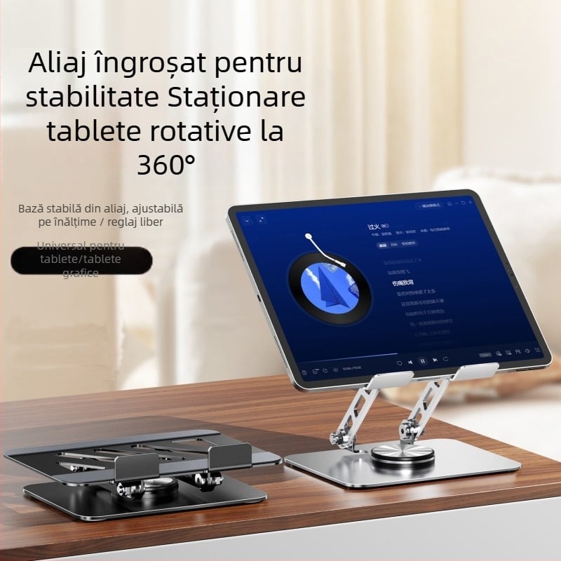 Suport pentru tabletă rotativ la 360° — de birou, pliabil, din aliaj de aluminiu, Model P001