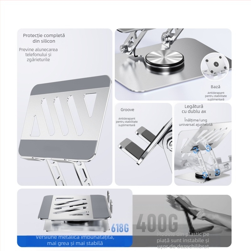 Suport pentru tabletă rotativ la 360° — de birou, pliabil, din aliaj de aluminiu, Model P001