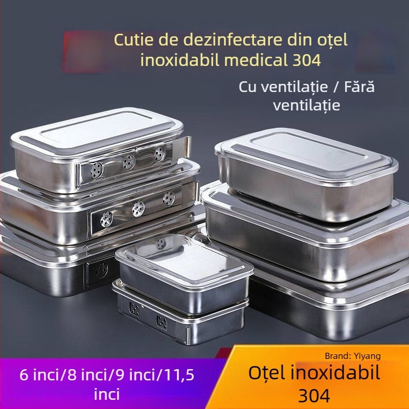 Cutie pentru ace din oțel inoxidabil medical 304, cutie de dezinfectare cu capac, tavă perforată pentru instrumente de acupuntură, rezistent la iodofor