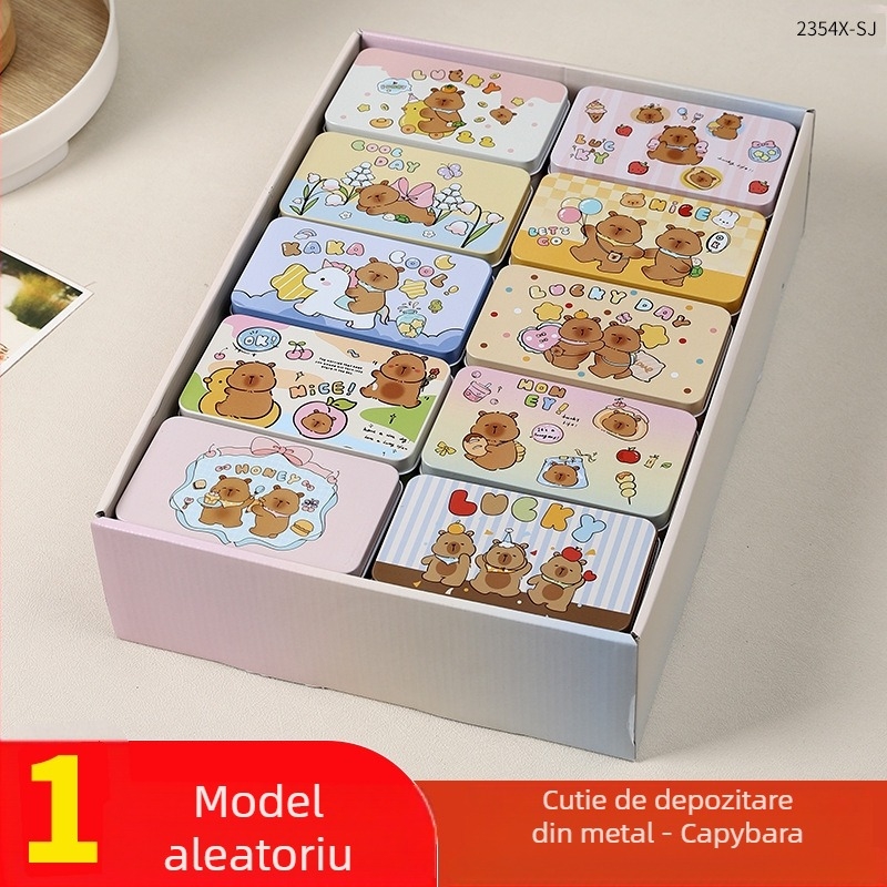 Elegant Charm Capybara Cartoon Metal Storage Box — Tinplate, Cod 2354X, Temă Animală