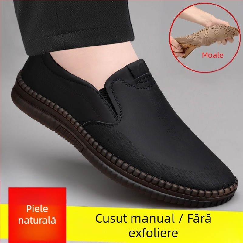 Pantofi din piele pentru bărbați - pentru condus, respirabili, anti-derapare, absorbant de transpirație, partea superioară din piele cu două straturi, talpă TPR