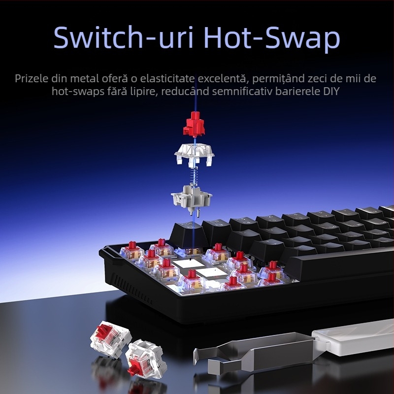 Tastatură de gaming, layout 60%, până la 87 taste, conectare prin cablu, switch-uri mecanice