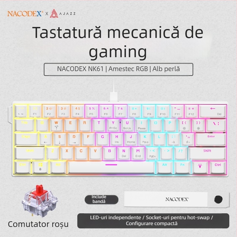 Tastatură de gaming, layout 60%, până la 87 taste, conectare prin cablu, switch-uri mecanice