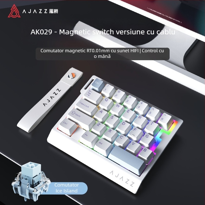 Ajazz AK029 Tastatură Mecanică pentru O Mână, Switch Albastru, Iluminare RGB, 29 Taste, Hot-Swappable