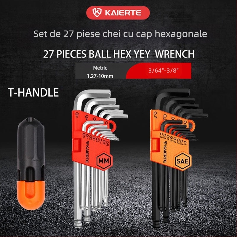 Celtic set de 27 chei hexagonale metrice, din oțel crom-vanadiu, cap în formă de L