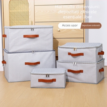 Cutie de depozitare cu fermoar și capac, model oase de pește, din material nețesut, capacitate 90–100 L, pliabilă și portabilă