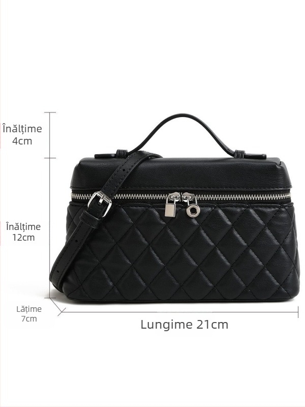 PU Box Bag – geantă de mână urban minimalistă cu fermoar, buzunar pentru telefon, căptușeală poliester