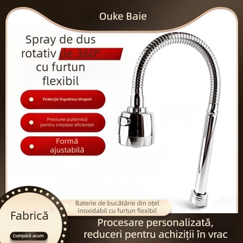 Robinet bucătărie W-023, oțel inoxidabil, rotire la 360°, montaj spiral, finisaj electroplacare